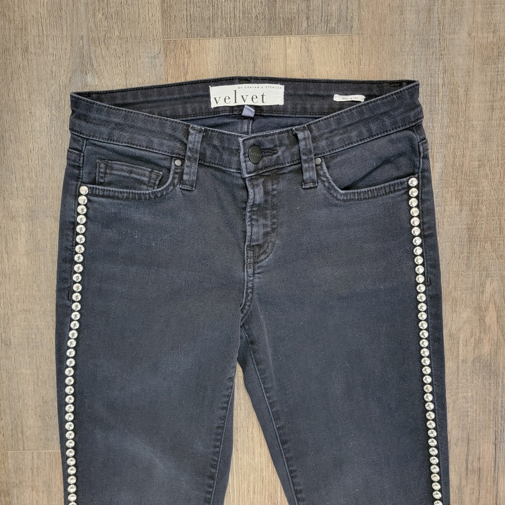 Velvet By Graham Spencer Milla Skinny With Studs Jeans Coal Color Size 24 - Picture 13 of 15
